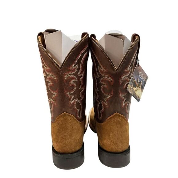 Old West Cowboy Boots Men 8 EE Brown Suede Leather Square Toe Embroidery Western main image 6